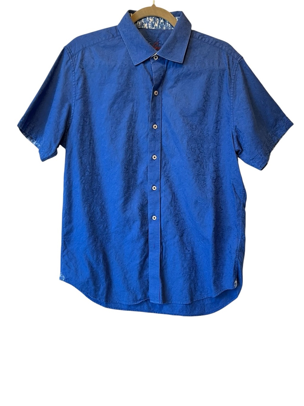 Robert Graham Button up shirt Large Blue Contrast flip cuff Mens Short sleeves